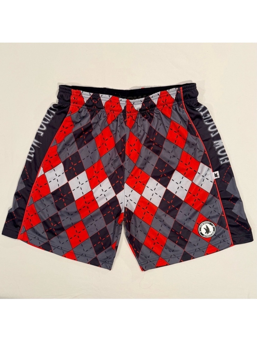 New Flow Society Lacrosse Shorts Mens Medium Red Gray Black Argyle Attack Summer